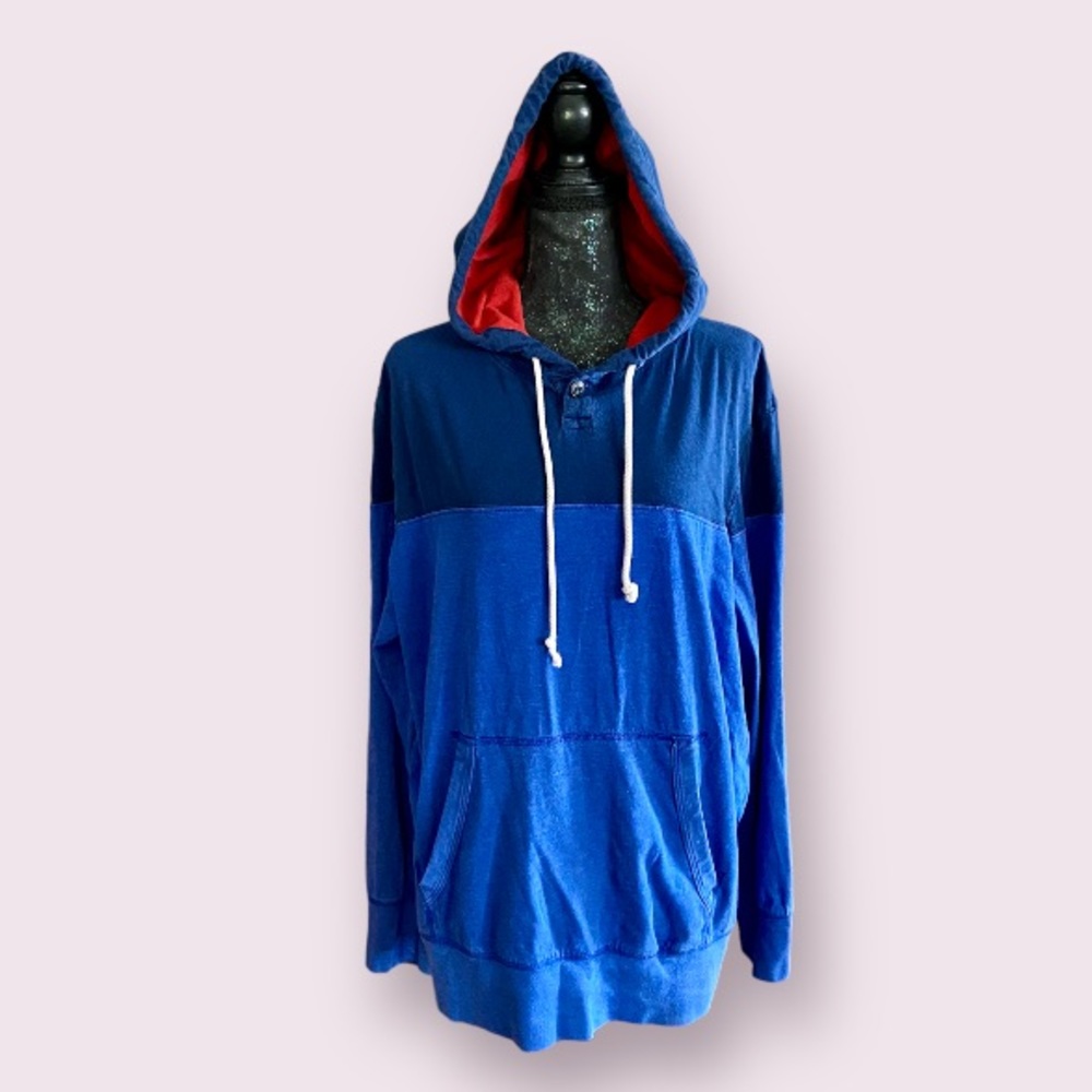 American Eagle Navy Blue Two-Tone Classic Fit Hooded Long Sleeve Shirt